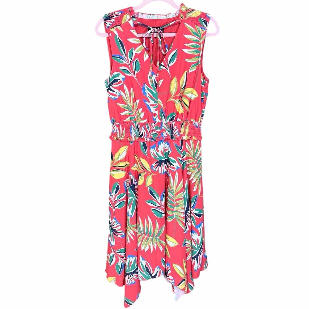 Sam Edelman Tropical Floral Sleeveless Dress Red Multicolor 10 resort vacation